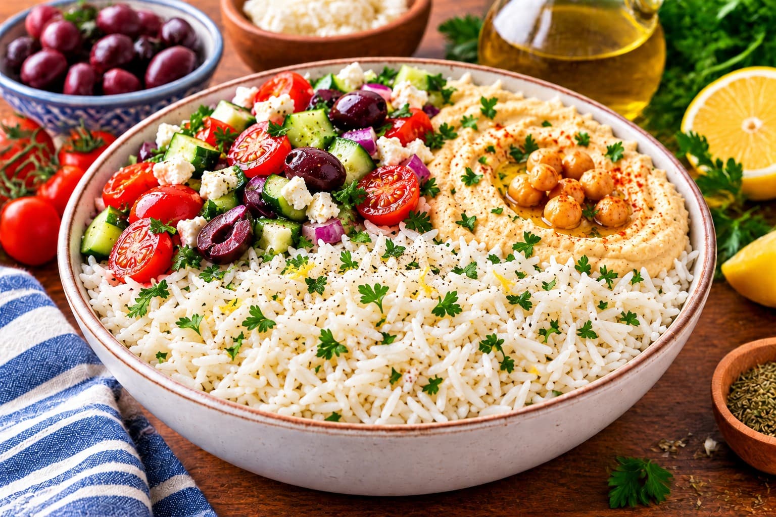 Mediterranean Rice Bowl made with basmati rice